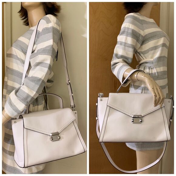 MICHAEL KORS Large Optic White Polished Leather Top Handle WHITNEY Satchel XB - Picture 5 of 16